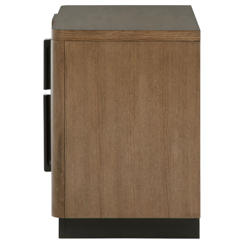 Reon Nightstand, 2 Drawers, Decorative Reeded Ash Brown Black Wood