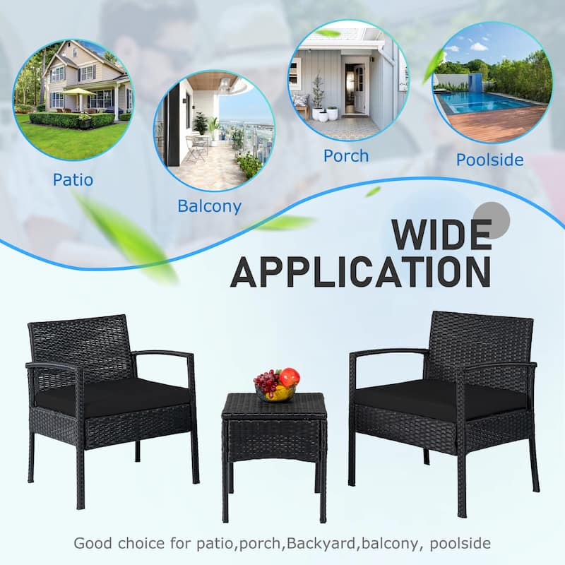 3 PCS Outdoor Patio Bistro, Rattan Conversation Chairs Set, Balcony Furniture Set - 28"H x 23.3"W x 23.3"D