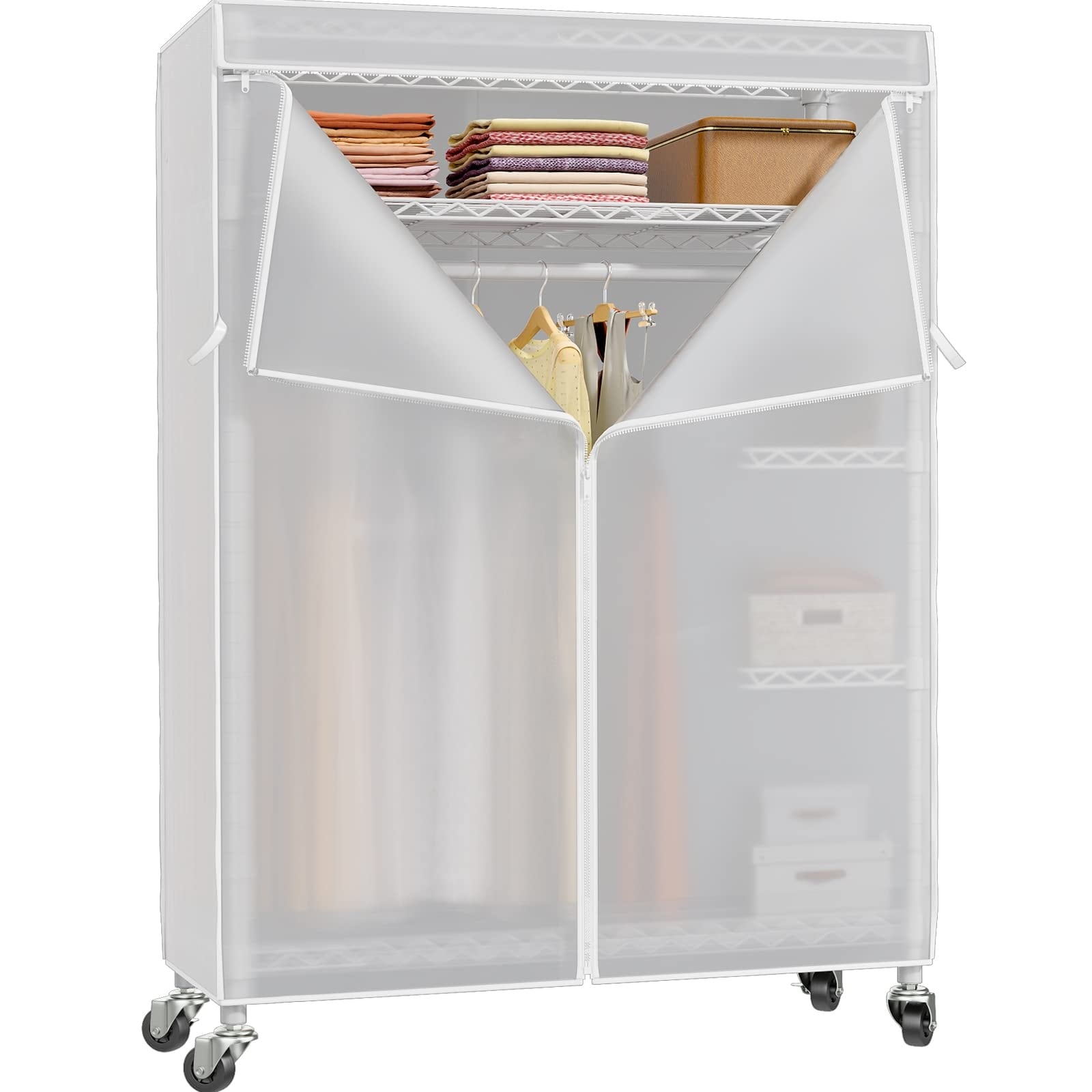 Garment Rack Rolling Clothes Rack Closets with Wheels Metal Wire Shelves Wardrobe Clothing Rack