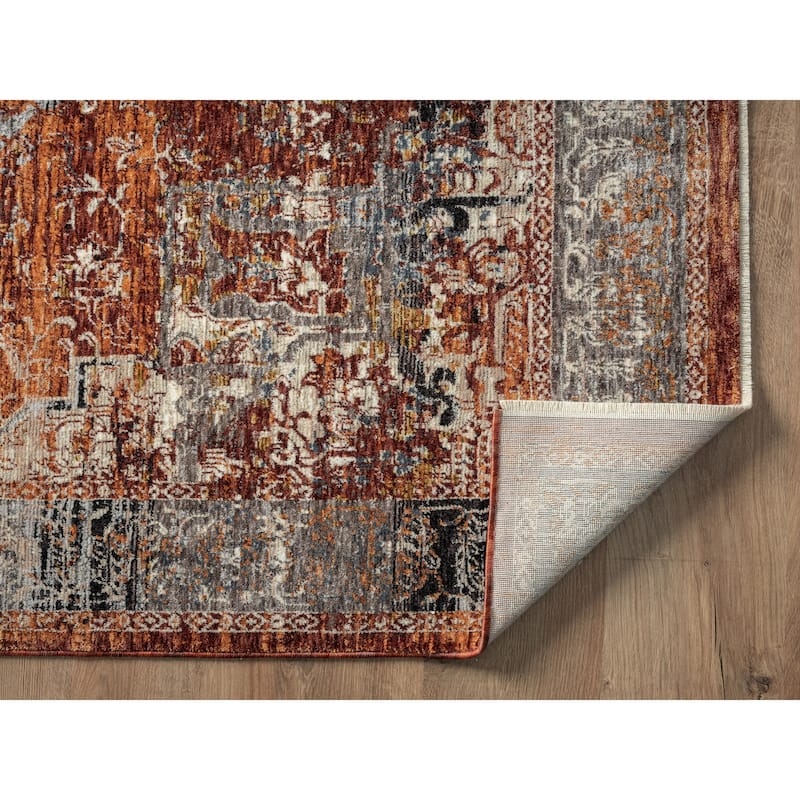 Amelia Collection Traditional Charcoal/Rust Area Rug