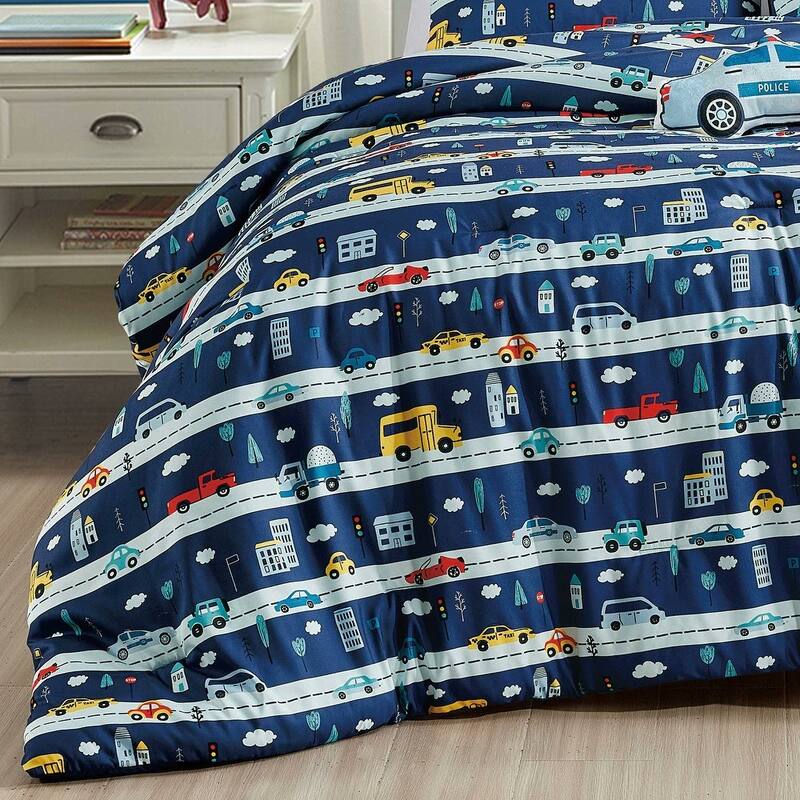 Blue Cars Reversible Kids Quilt Coverlet Bedspread Bedding Set
