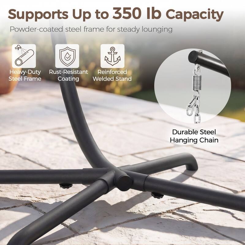 Oversized Wicker Hanging Egg Chair with Stand, Outdoor Indoor Swing Chair with Cushion, 350 lb Capacity