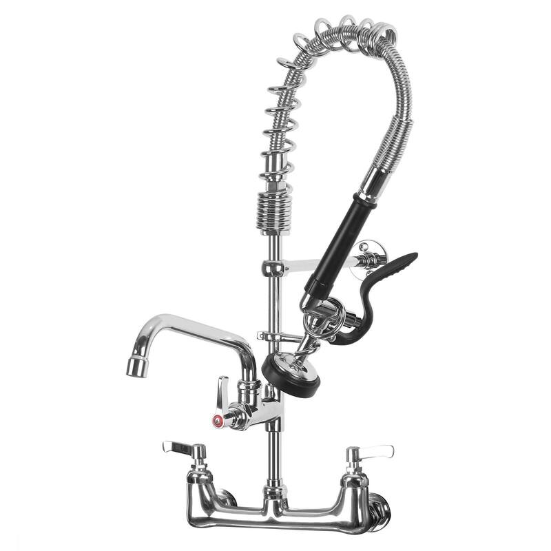 Commercial Wall Mount Kitchen Faucets Pre-Rinse Sprayer, 12 In Swivel Spout - 25 in. Height