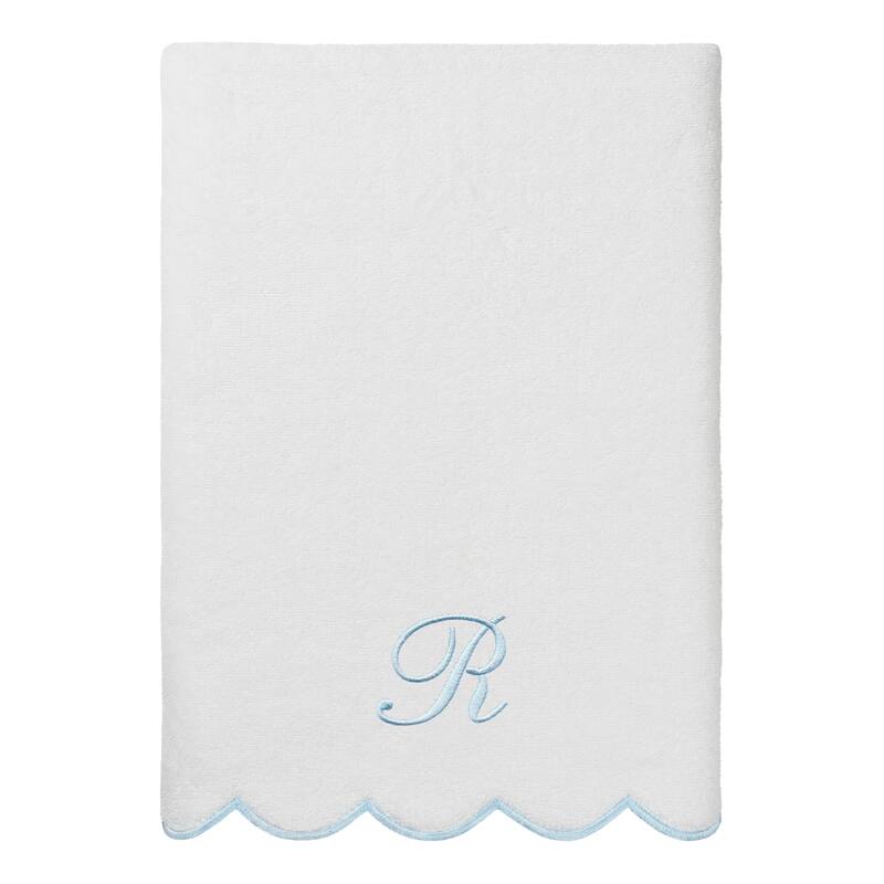 Authentic Hotel and Spa 100% Turkish Cotton Blue ADORNIA Scallop Personalized 3 Piece Towel Set - 3 Piece Set