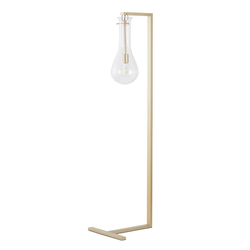 1-Light Brass Floor Lamp With A Glass Shade