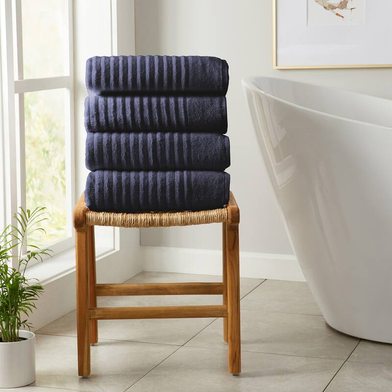 Linery & Co. Combed Cotton Bath Towel Set - Bath Towel (Pack of 4) - Navy Blue