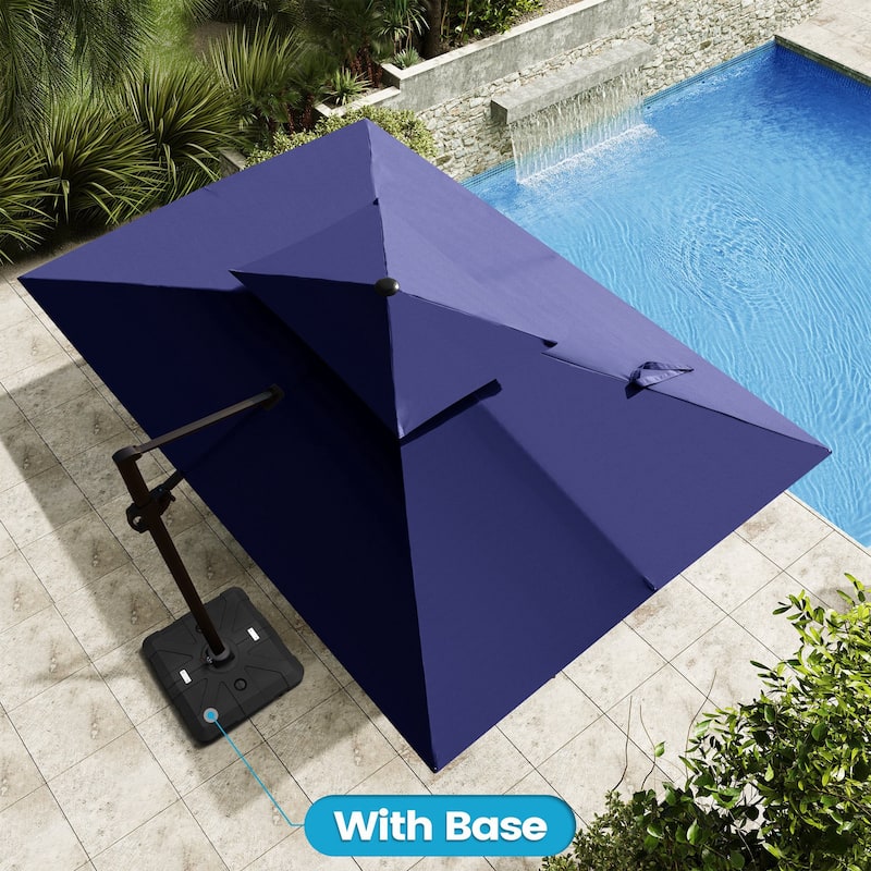 9 x 11.5 FT Outdoor Patio Dual Top Cantilever Umbrella with Weighted Base - Navy Blue