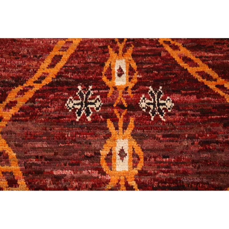 Geometric Red Moroccan Oriental Area Rug Hand-Knotted Wool Carpet - 6'10" x 9'7"