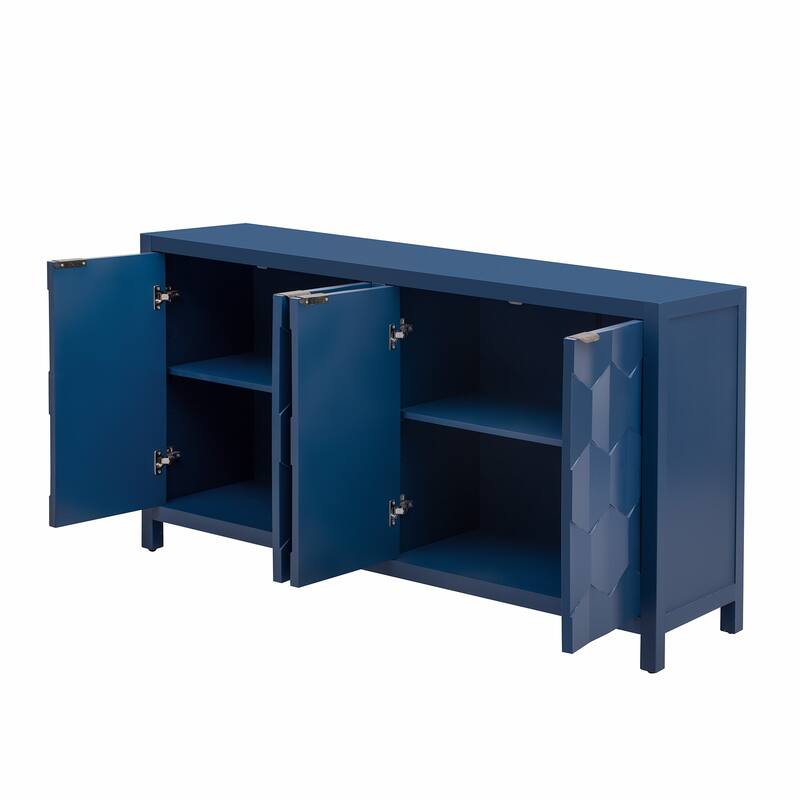 Luxurious Four-Door Sideboard with Honeycomb Patterned Doors