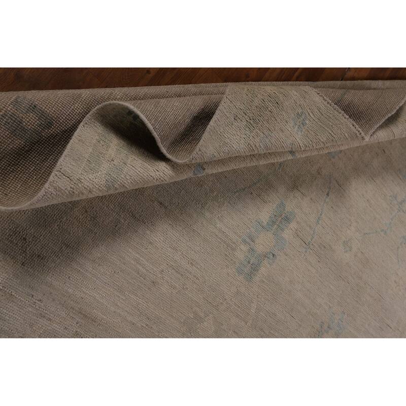 Beige Vegetable Dye Oushak Turkish Rug Hand-Knotted Floral Wool Carpet - 8'11"x 11'7"