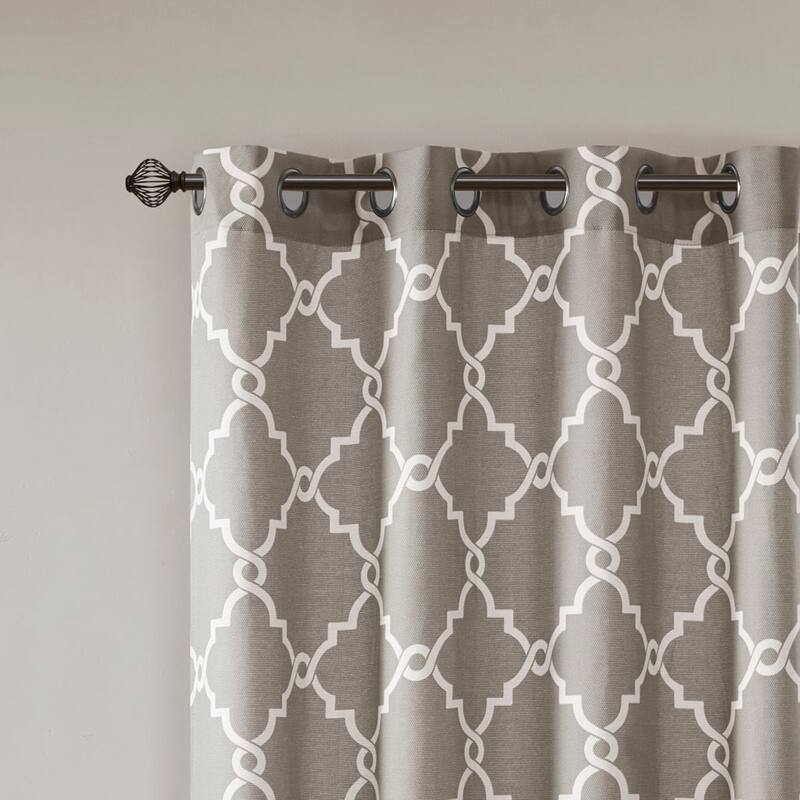 Fretwork Print Grommet Top Window Curtain Panel(Only 1 Pc Panel)
