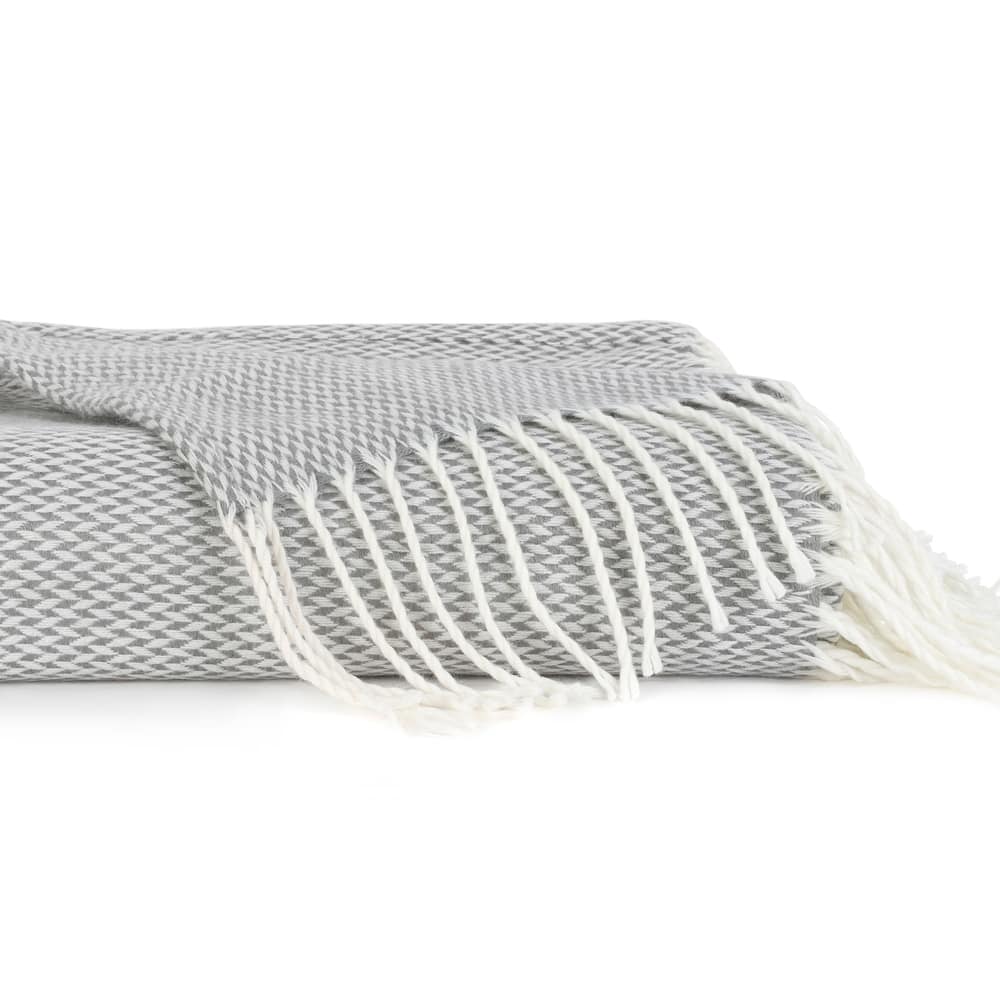 Becky Cameron Throw Blanket Herringbone with Fringed Edges