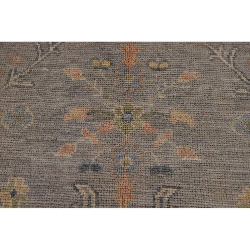 Vegetable Dye Grey Oushak Turkish Rug Hand-Knotted Floral Wool Carpet - 8'1"x 10'1"