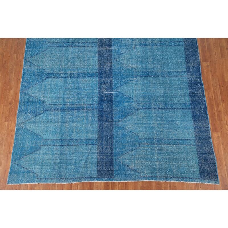 Over-Dyed Blue Anatolian Distressed Vintage Rug Handmade Wool Carpet - 7'10" x 14'0"