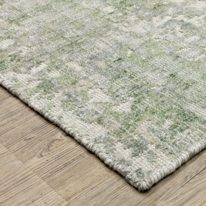 Somerset Textured Abstract Green/ Grey Hand-made Wood Blend Area Rug