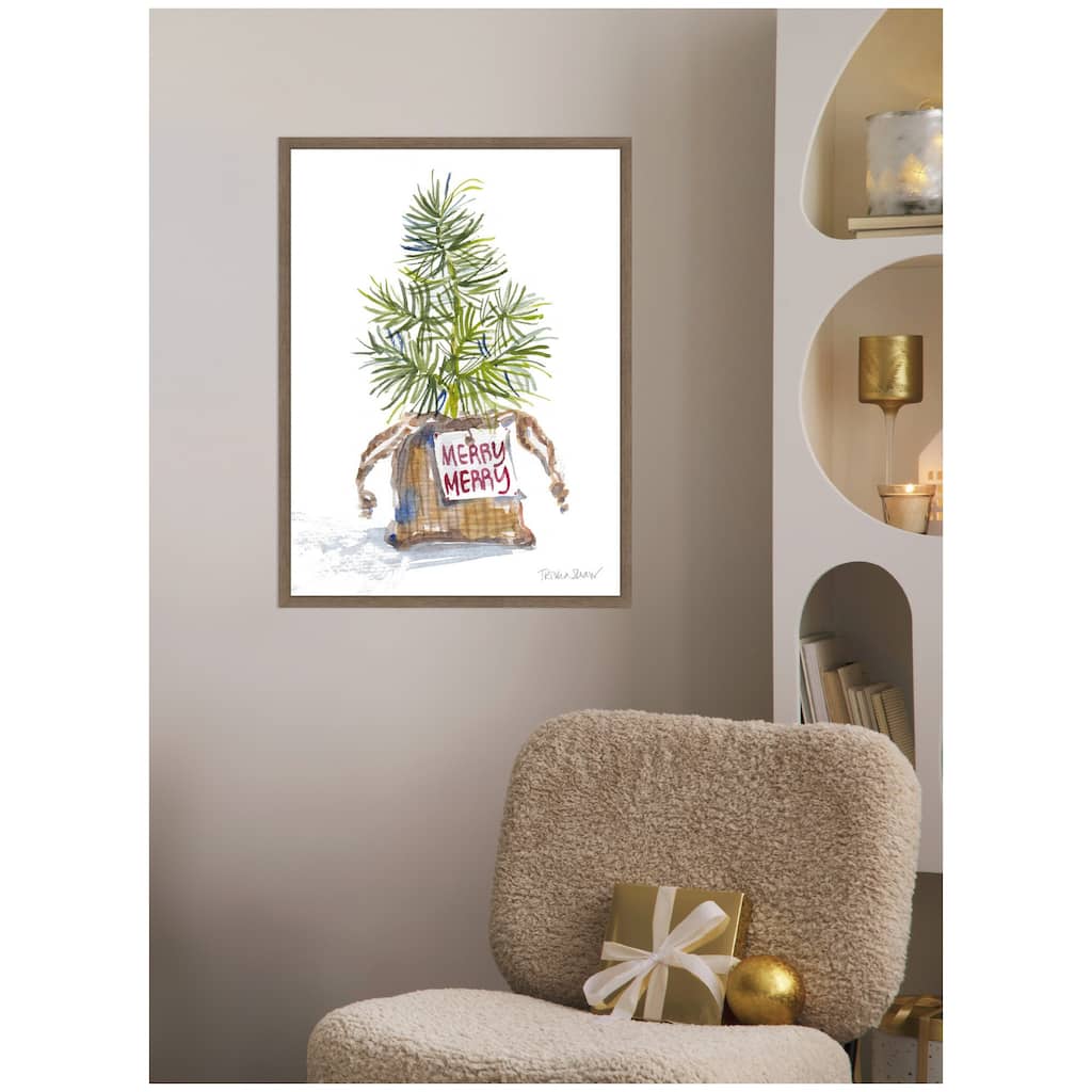 Kate and Laurel Framed Canvas Merry Seedling In Burlap by Patricia Shaw