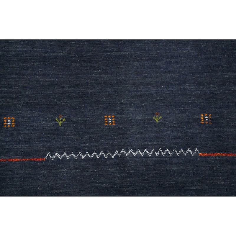 Hand Knotted Oriental 100% Wool Carpet Tribal Animal Pictorial Navy Blue & Blues Gabbeh Area Rug - 4' 11'' X 5' 0''
