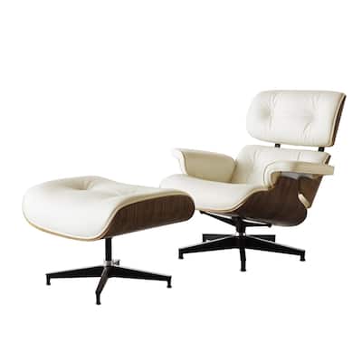 HomeRoots 35" Beige Tufted Leather And Dark Brown Swivel Lounge Chair with Ottoman - 27.1