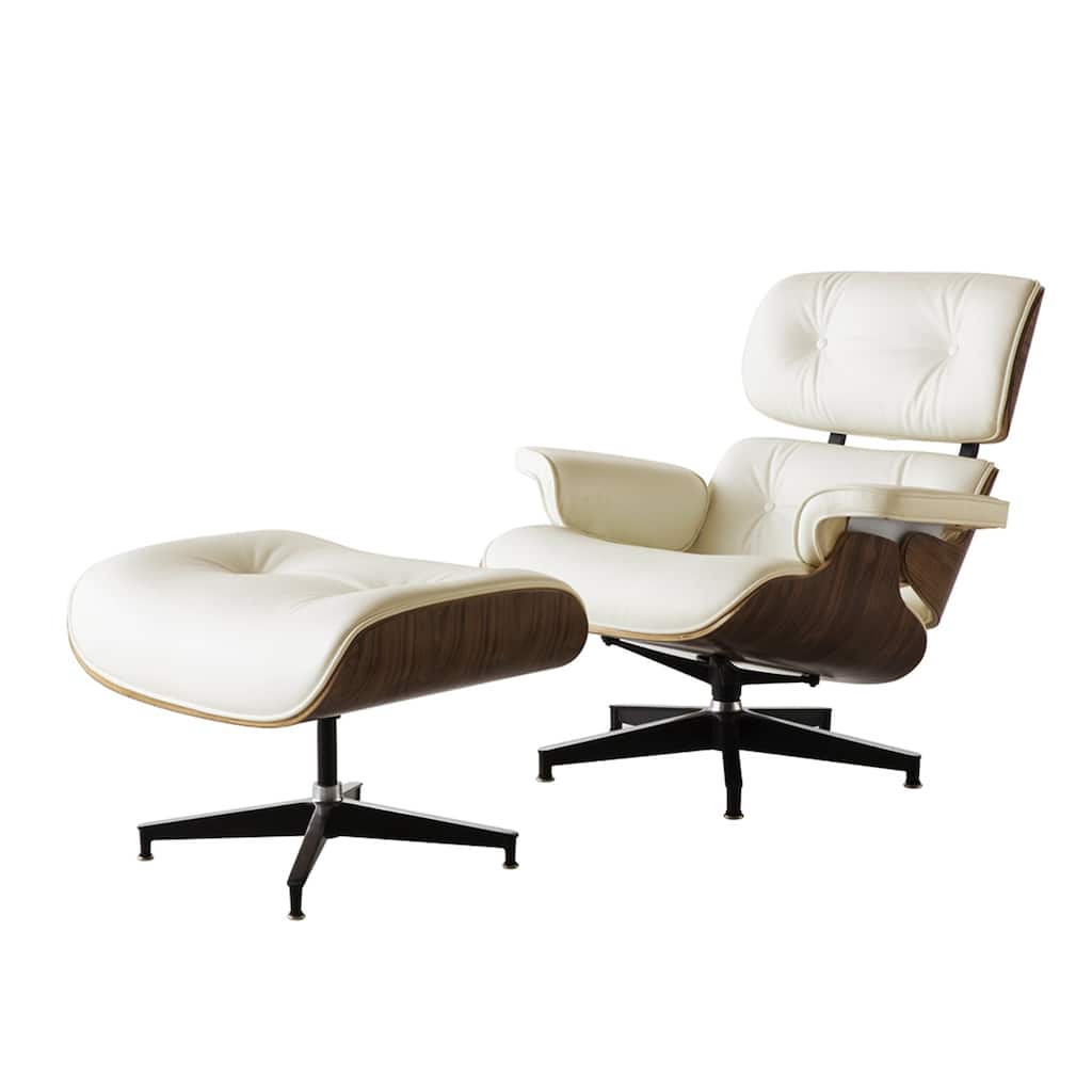HomeRoots 35" Beige Tufted Leather And Dark Brown Swivel Lounge Chair with Ottoman - 27.1