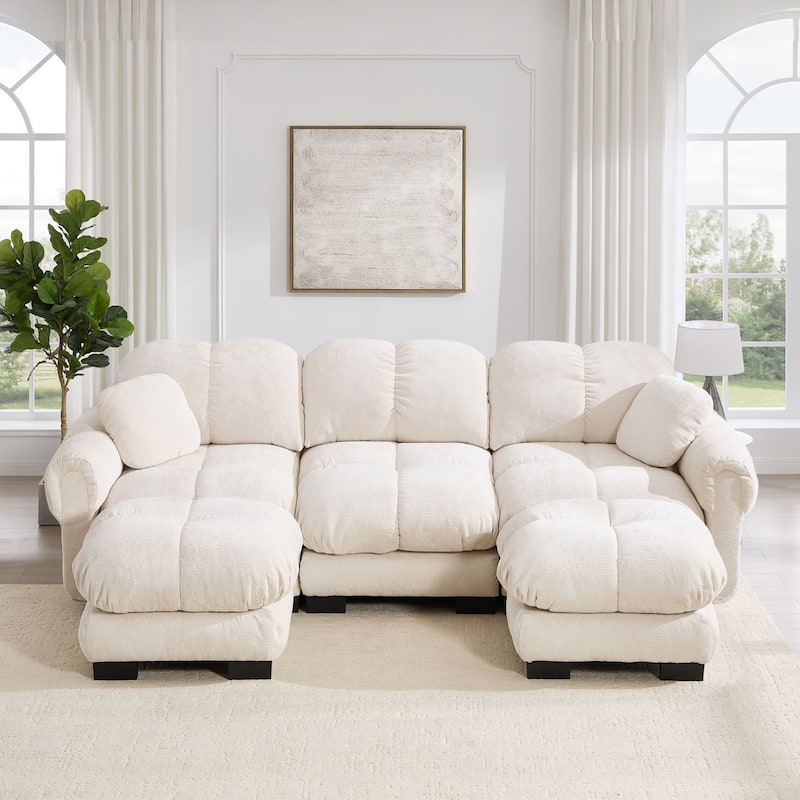 103.9" Modular Chenille Sectional Sofa with Pillows and Quilted Cushions