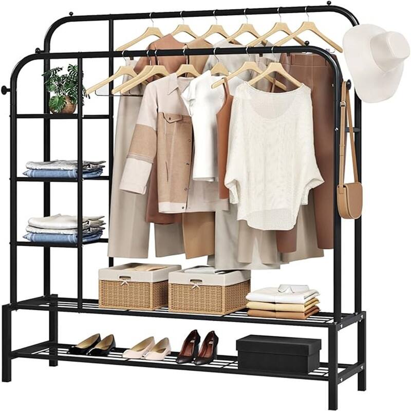 Double Rods Portable Garment Rack for Hanging clothes, 49.4x64.5 Inch - 47.24"D x 13.19"W x 64.96"H