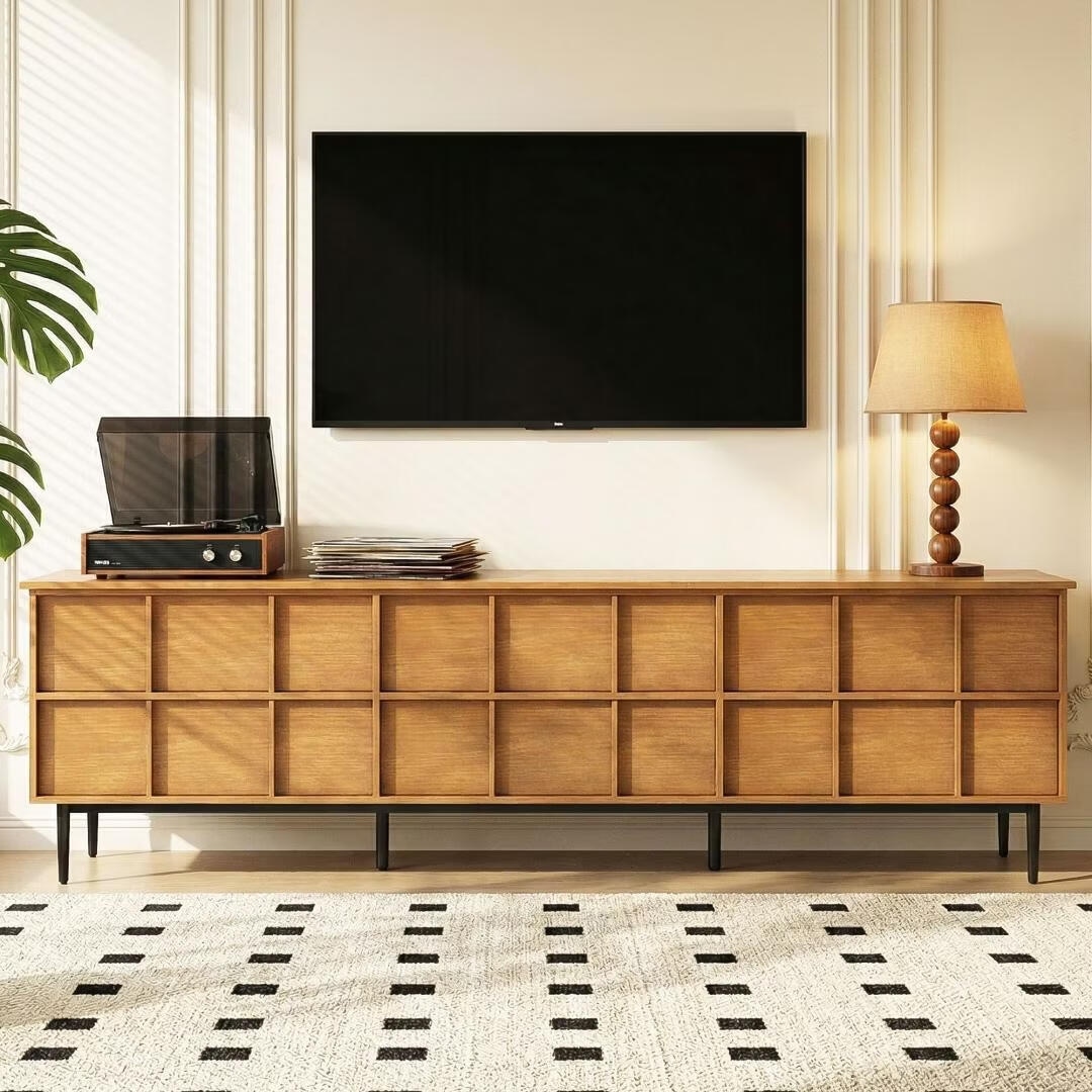 86.6 Inch Walnut Wood 6 Drawer TV Stand Media Console - 86.61" W x 15.74" D x 25.59" H