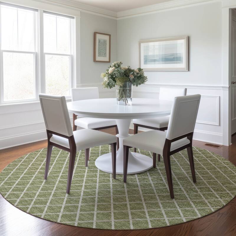 Premium Washable Super Soft Modern Trellis Mayfield Rug - Aloe - 8' x 8' - Round