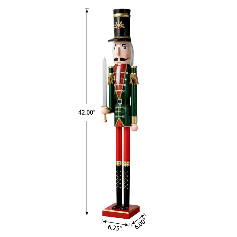 Glitzhome 42"H Large Size Christmas Wooden King & Soldier Nutcracker Set Xmas Figurine Decor for Indoor Outdoor