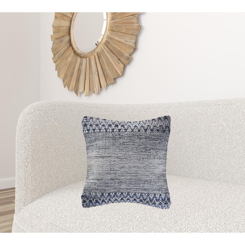 HomeRoots 20" X 20" Blue And Ivory 100% Cotton Chevron Zippered Pillow