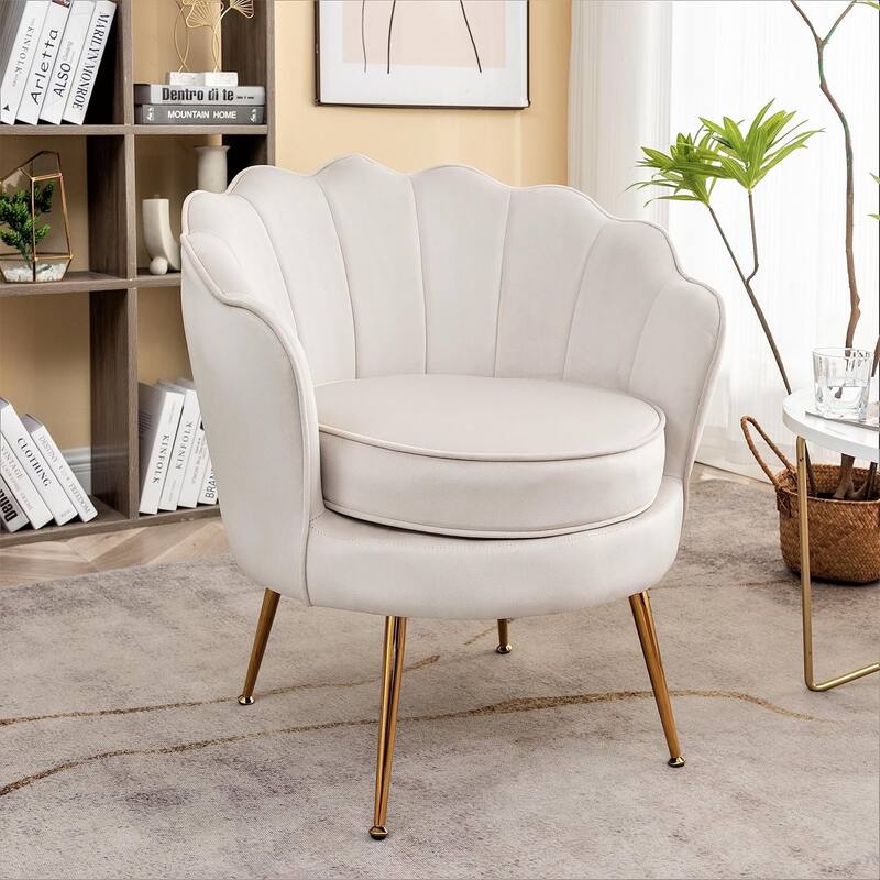 Cavett 28.3" Wide Velvet Accent Chair with Metal Legs - Ivory