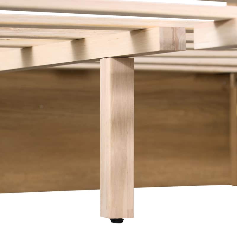 WAMPAT Modern Queen Size Canopy Bed Frame with Upholstered Headboard, Solid Wood 4 Poster Bed, No Box Spring Needed for Bedroom