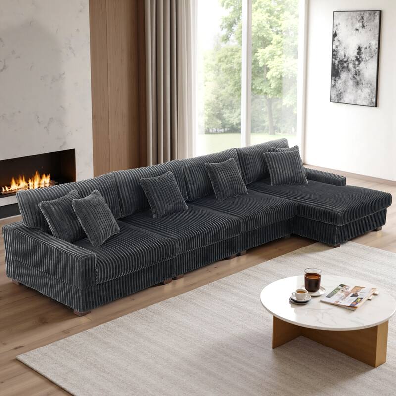Cotton Flannel 3-Seat Modular Sectional Sofa with Chaise