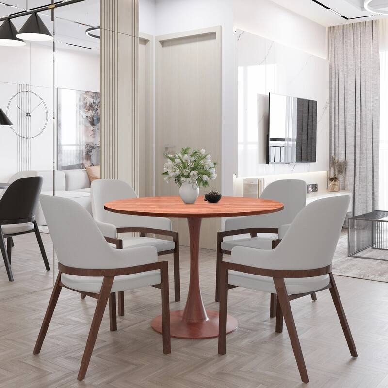 Bristol Round Dining Table 36 in. Wide MDF Tabletop in Cherry Steel Pedestal Base for Modern Kitchen and Dining Room