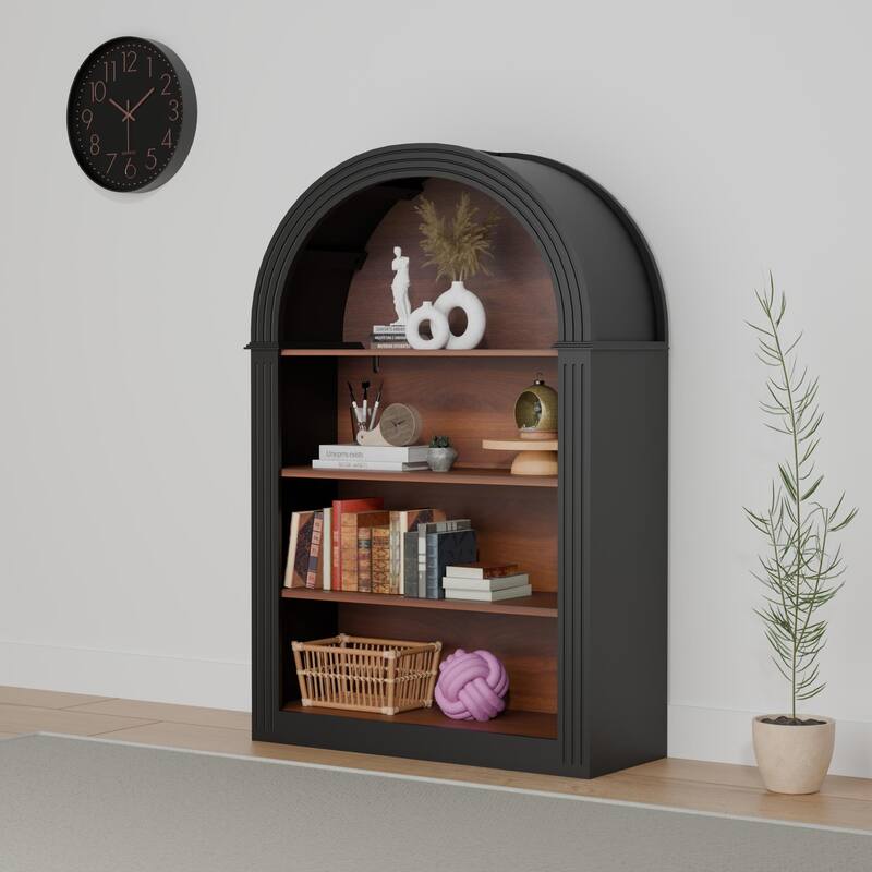 4-Shelf Tall Bookshelf, 45.66" Wood Open Display Floor Arched Bookcase, Large Storage Organizer for Bedroom Living Room