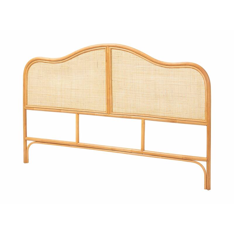 Adelita Natural Rattan Arched Headboard - Handwoven Cane Panel with Rattan Frame, Coastal Boho Style Bedroom Decor, Queen - Light Honey