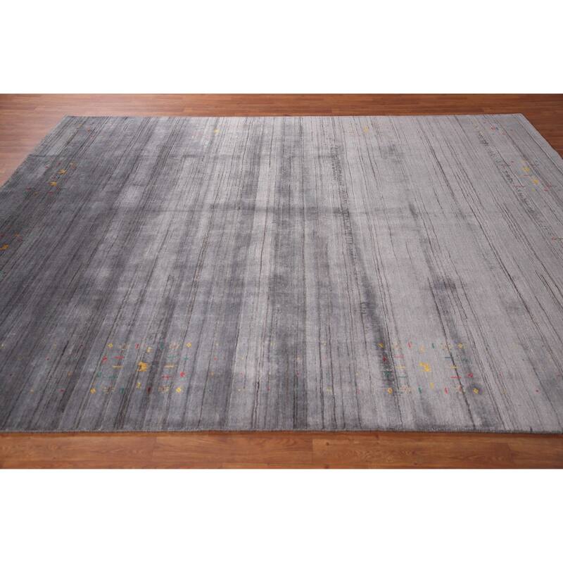 Gray Gabbeh Oriental Area Rug Handmade Wool Carpet - 8'2" x 9'8"