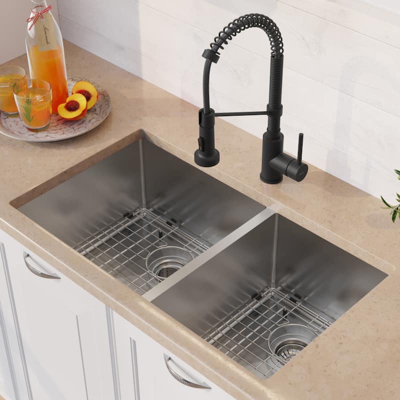 Kraus 3-in-1 Set Undermount Kitchen Sink, Pulldown Faucet, Dispenser
