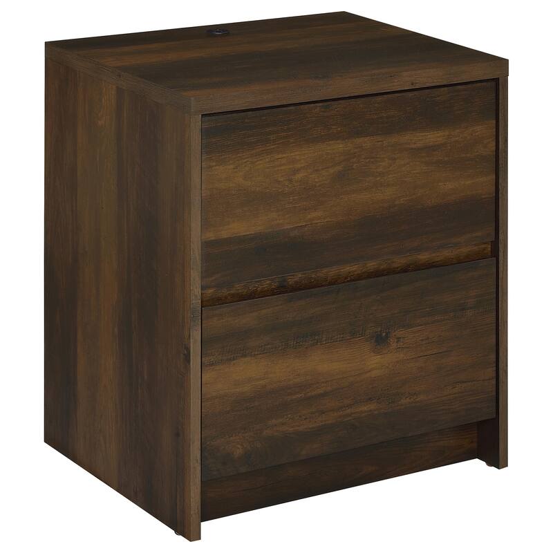 Dark Pine 2-Drawer Nightstand with LED Lights and USB Ports
