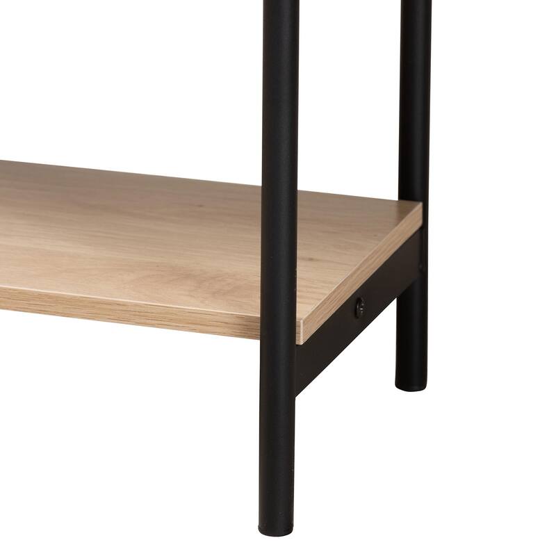 Sherwin Mid-Century Modern Light Brown and Black 2-Drawer Console Table with Woven Rattan Accent