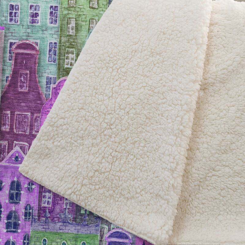 Premium Machine Washable Modern City Sherpa Throw Blanket