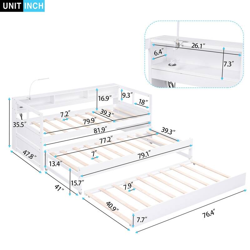 Wood Daybed with 1 Light for Free and USB Charging Design