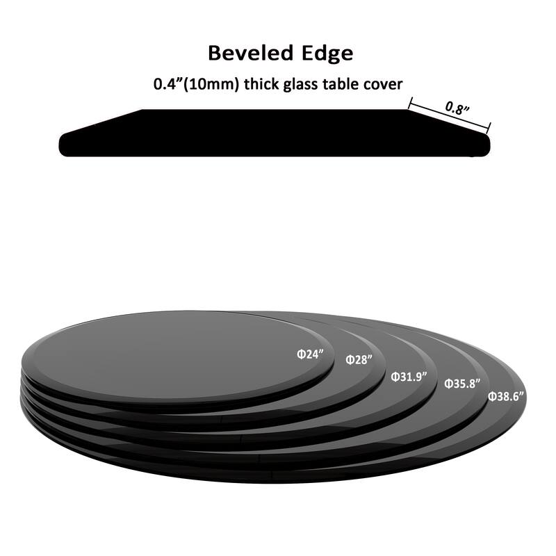 24" Inch Round Tempered Glass Table Top Black Glass 2/5 Inch Thick Beveled Polished Edge