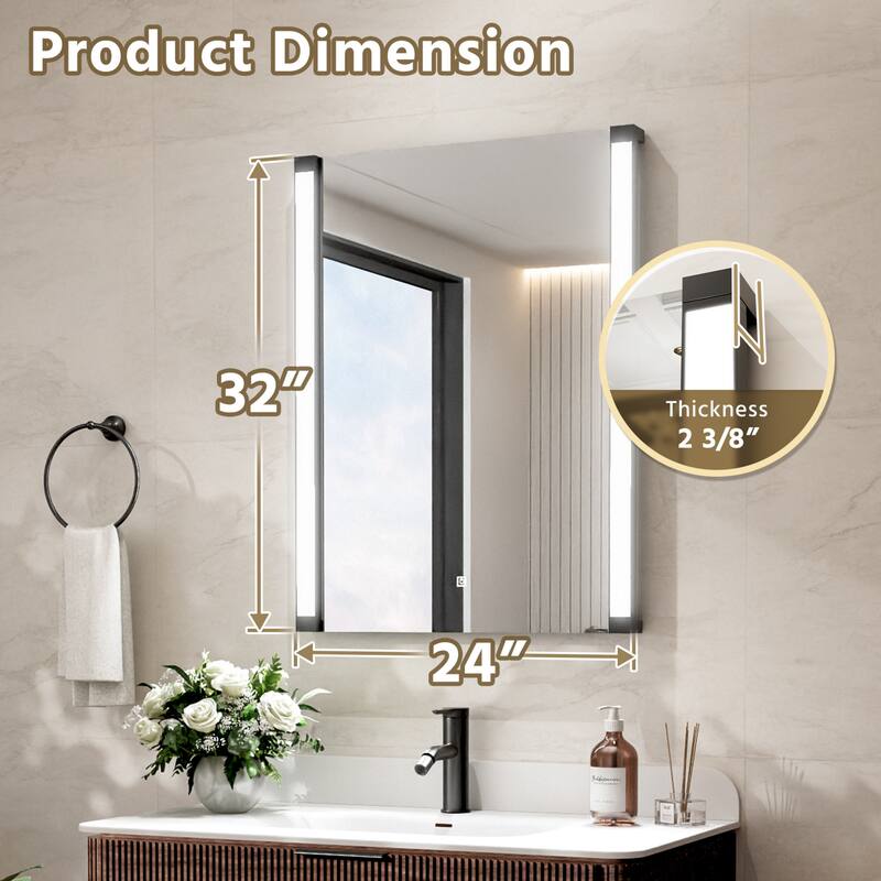Modland 270° Adjustable LED Bathroom Mirror with Lights Stepless Dimming and Memory Function