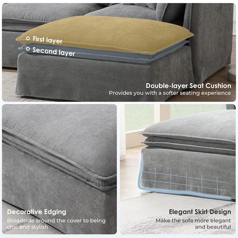 L Shape Modular Sectional Sofa with Ottoman, Oversized Chenille Upholstered 6-Seat Sofa, High Density Sponge Corner Sofa