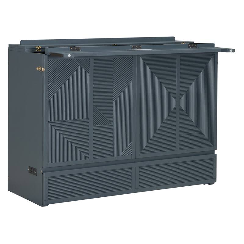 Full Size Murphy Bed with Large Storage Drawer, USB Ports, and Smooth Rolling Wheels for Easy Setup and Space Saving