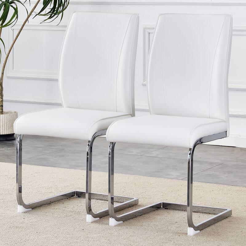 Armless Dining Chairs set of 2, Faux Leather Conference Room Chair with Bent Metal Legs High Back Upholstered Side Chair