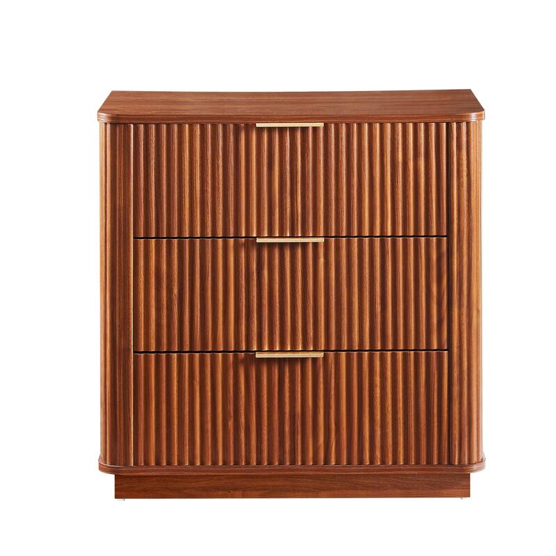 3 Drawers Dresser 2PCS, 27.6'' Wide Modern Chest of Drawers Curved wave Design - Brown