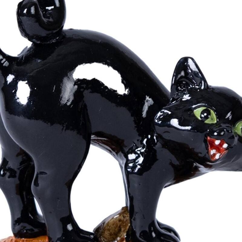 HomeRoots Set of Three Black And Orange Polyresin Halloween Black Cat Figurines - 3.40 in. x 5.40 in. x 3.40 in.