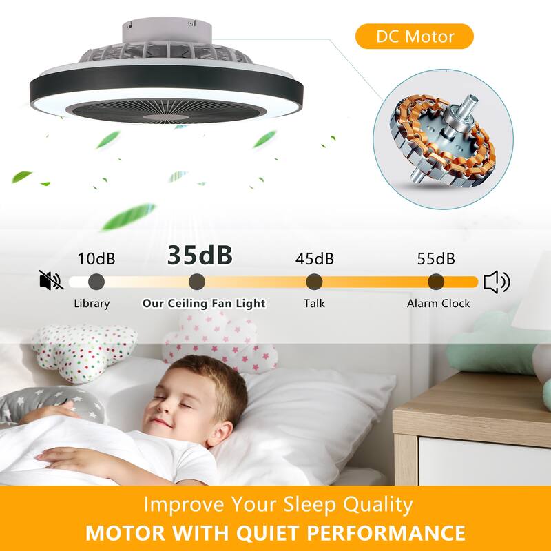 RGB Ceiling Fan Lights, Modern Flush Mount Ceiling Fan, 6-Speed Reversible DC Motor Ceiling Fan