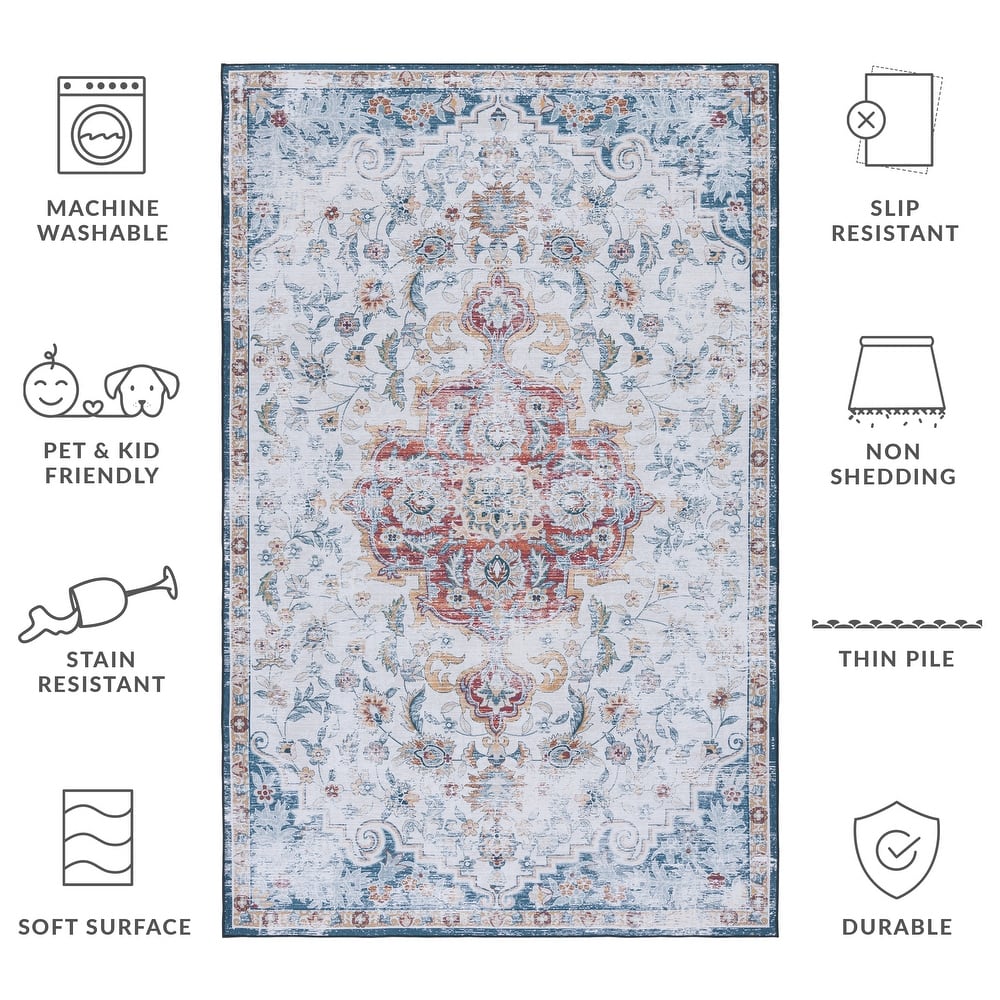 SAFAVIEH Tucson Machine Washable Slip Resistant Harmanda Oriental Medallion